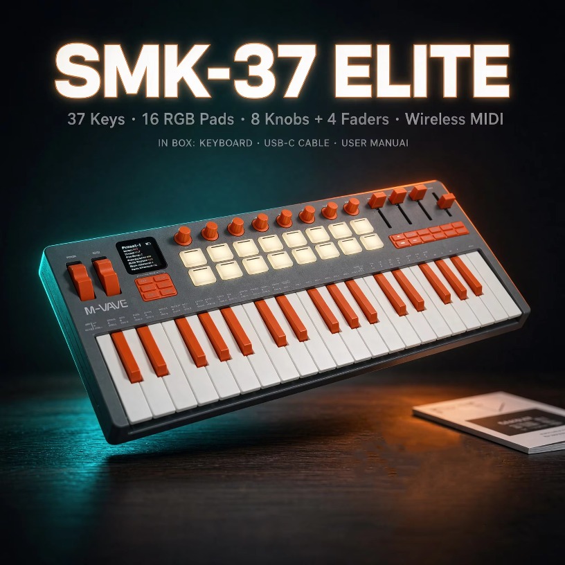 Midi Controller Pad - M-VAVE SMK-37 Elite Kablosuz MIDI Klavye